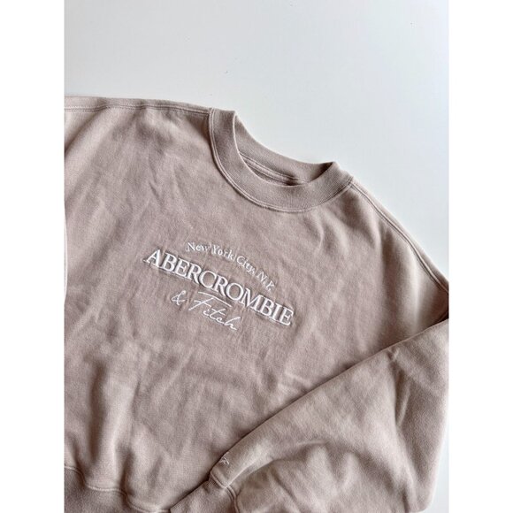 ABERCROMBIE & FITCH Taupe Cotton Fleece Embroidered Crew Sweatshirt, Size XS - Picture 7 of 15
